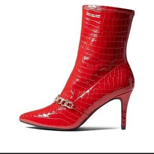 Juicy Couture Womens Tommi Red Patent Animal Print Pull On Booties Shoes sz 8